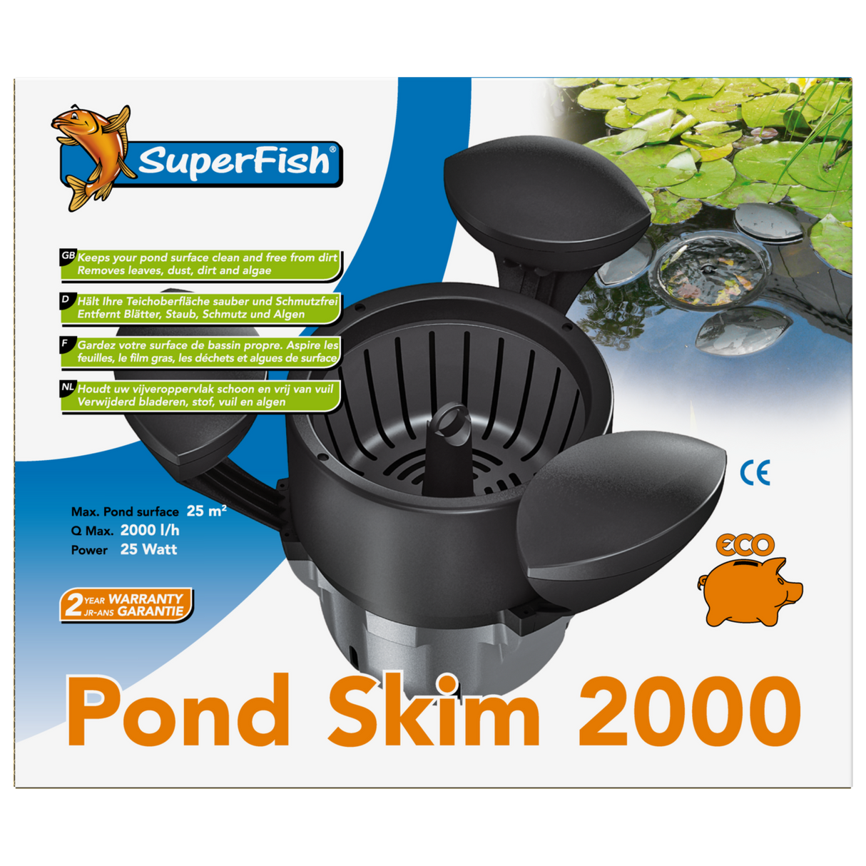 Superfish Pond Skimm 2000 Teichskimmer mit Pumpe, schwimmender Oberflächen-Skimmer