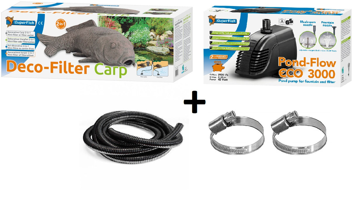 SuperFish Filter Koi-Karpfen Wasserspiel Set, Karpfen, SF Pumpe, Schlauch und Schellen