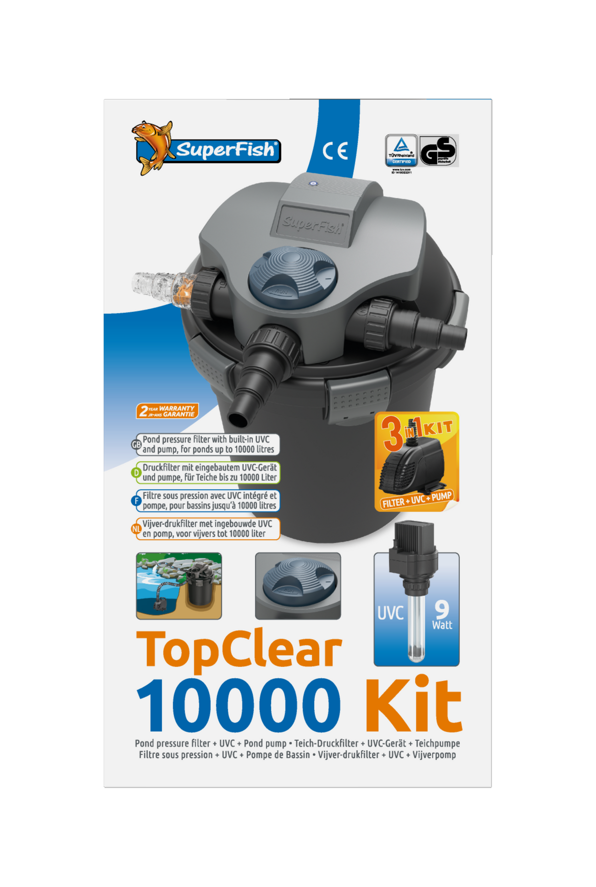 Superfish TopClear Set Druckfilter 10.000 inkl. UVC 9  Watt und Teichpumpe