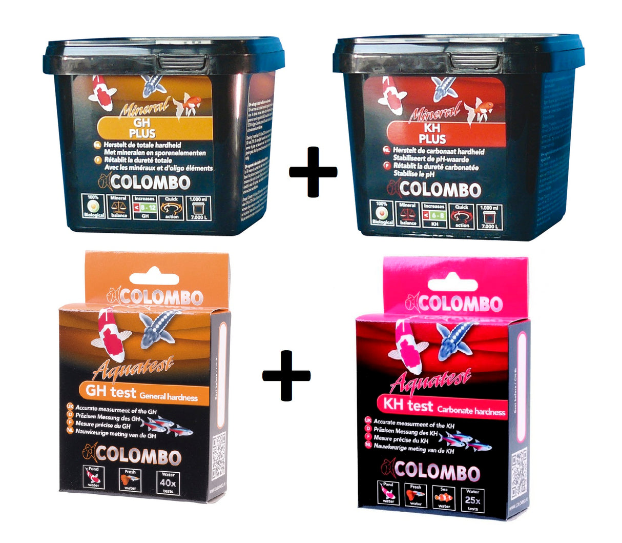 Colombo Set  GH plus 1 Liter und KH plus 1 Ltr. inkl. GH Test und KH Test (je ca.40 Test)