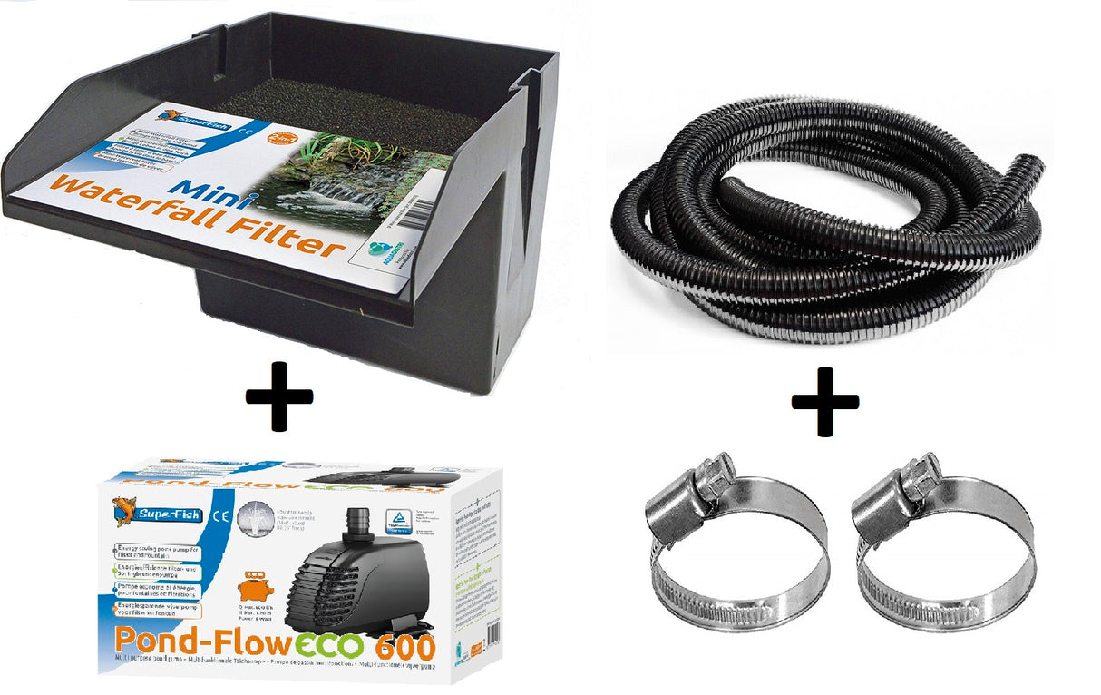 Mini Wasserfall Set inkl. Pond-Flow 600 Pumpe, 5m Schlauch und 2 Schellen