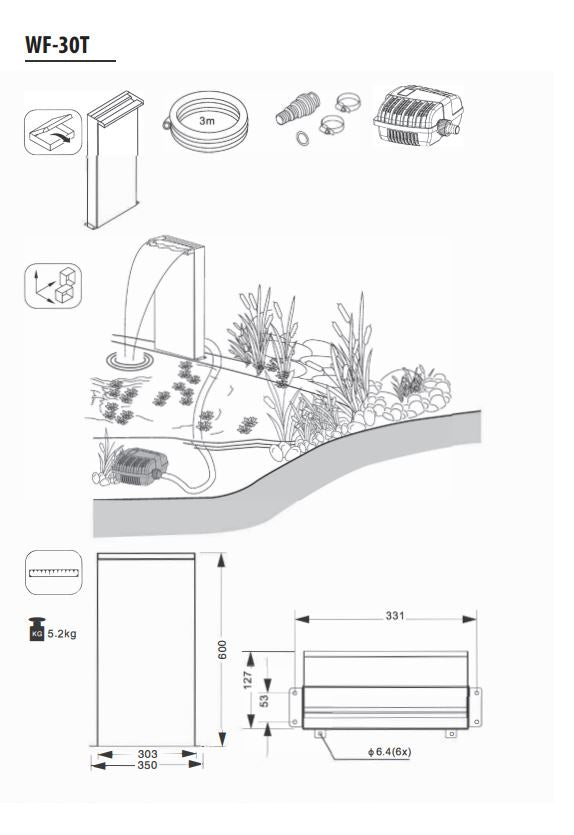 Aquaforte Edelstahl Stand Alone Wasserfall mit passender Pumpe